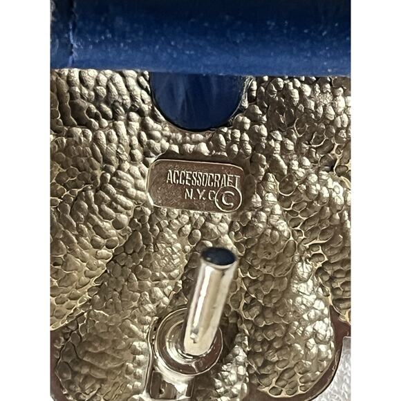 VTG Rare 33" 80s ACCESSOCRAFT NYC Glass Cab 5 Concho Buckle Blue Leather Belt - Picture 3 of 16